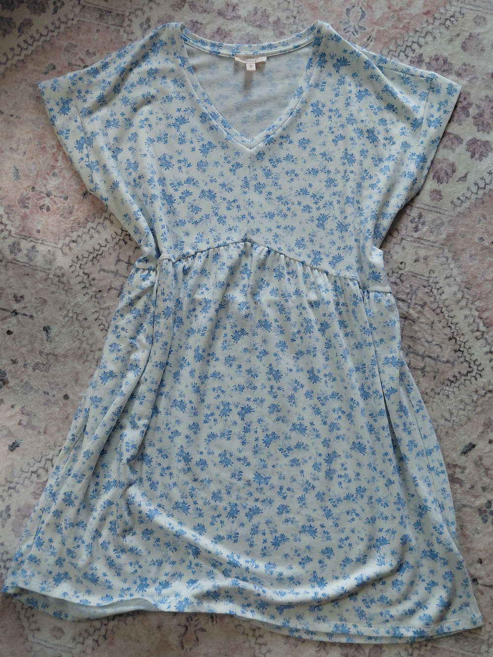 Como Vintage Light Blue Floral V-Neck Casual Dress